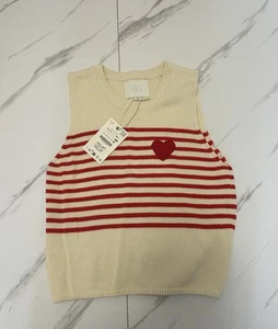 ZARA Girls Heart Patch Stripe Knit Top SIZE 13/14 Years - Picture 1 of 5