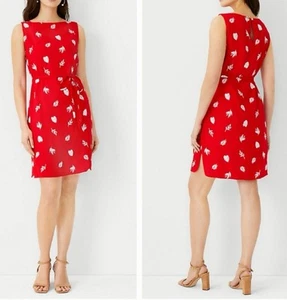 NWT Ann Taylor linen blend Sheath Dress Sz:XS Embroidered Belted Red/white Lined - Picture 1 of 13