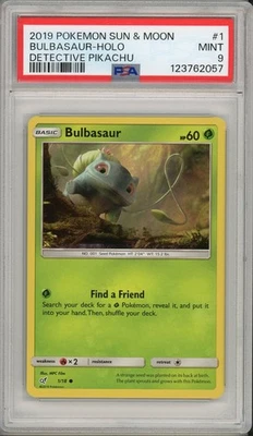20219 Pokemon Sun & Moon Detective Pikachu Bulbasaur Holo #1 PSA 9 - Image 1 of 2