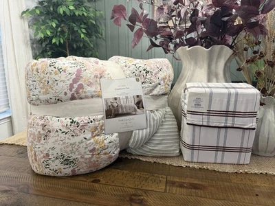 Queen Studio McGee Comforter Set + Plaid Merrow Edge Sheets NEW - Image 1 of 4