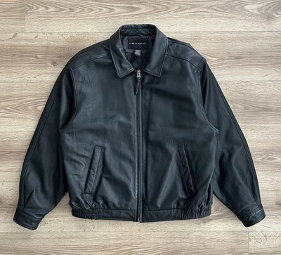 Vintage Leather Full Zip Up Jacket Croft & Barrow Y2K Biker Moto Black Mens L - Image 1 of 4