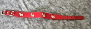 Medium Red 16/18 Inch Long Leather Dog Collar attached Scottish Dogs - Picture 1 of 6