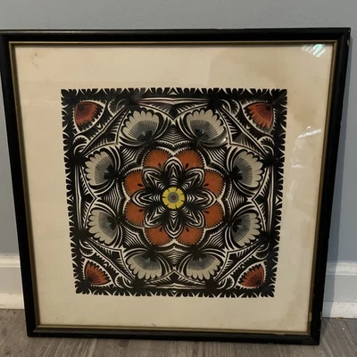 Artwork Mixed Media Paper Cut Out Art Flowers Floral Framed 17x17” - Image 1 of 4