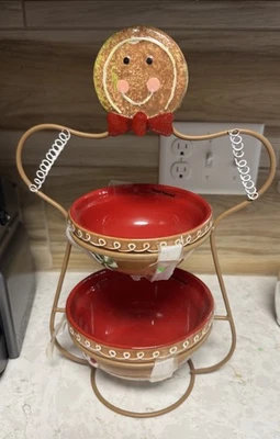 ST. NICHOLAS SQUARE 2-TIER CHRISTMAS GINGERBREAD MAN SERVER - Image 1 of 4