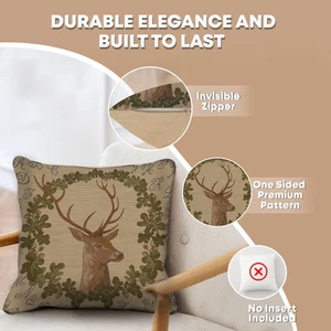 ABC Stag Throw Pillow Cover - Jacquard Woven Tapestry Pillow Cover 19x19 in New - Picture 1 of 10