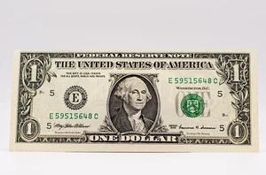 Misprinted $1 One Dollar Bill. Front And Back Misaligned. 1999 - Picture 1 of 2
