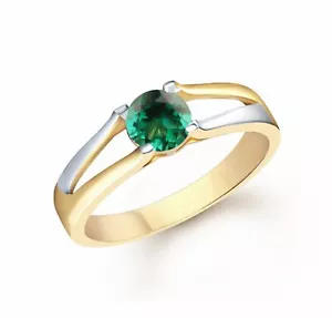 1,00Kt Runden Form 100% Natürlich Sambian Smaragd Ring Im Solide 585er Gelbgold - Picture 1 of 1
