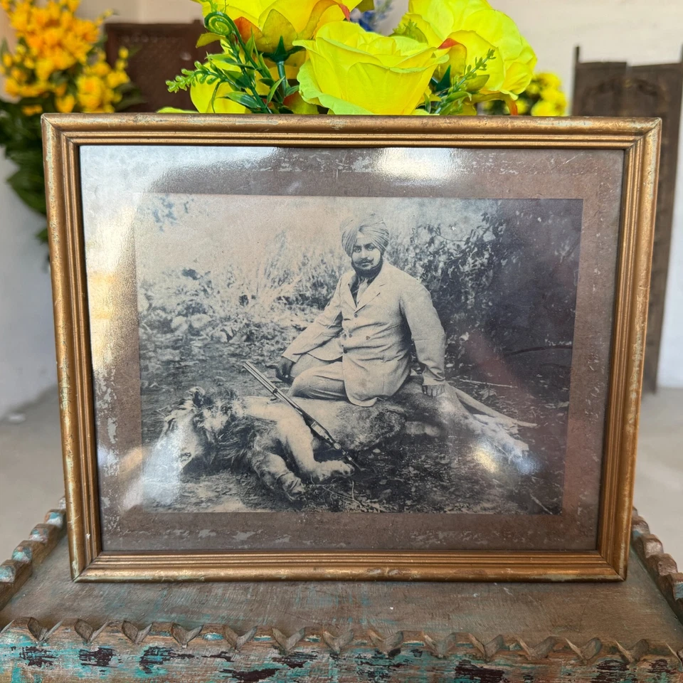 Vintage British Period Hunting Hunter Man Black & White Photo With Wooden Framed - Image 1 of 4