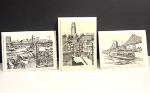 Busta carta tessuta vintage c1940-50s Edith (Mark) Milsk incisioni 4,5x6" firmata - Foto 1 di 4