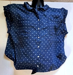 Camicia top blusa JACHS GIRLFRIEND blu chambray con bottoni davanti XXL - Foto 1 di 15