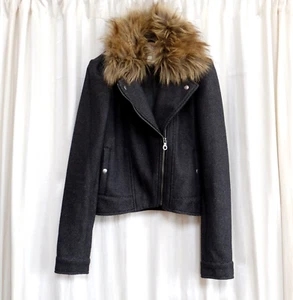 Anthropologie Faux Fur Trimmed Wool Blend Moto Jacket sz 2 by Cartonnier XS - Picture 1 of 7