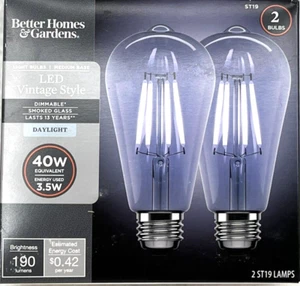 BH & G ST19 LED Vintage Light Bulb 40W 2-Pk Smoked Glass Dimmable Daylight - Picture 1 of 10