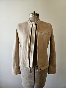 J. Crew Collection Moto Biker Leather Jacket Cream Ivory Size 2 - Picture 1 of 15