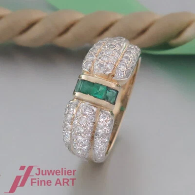 Ring mit 82 Brillanten (Diamant) ges.ca. 0,90ct & 4 Smaragde - 14K/585 Gold - Bild 1 von 4