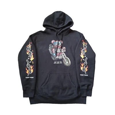 Sudadera con Capucha Teddy Fresh Para Hombre Grande Negra Motociclista Oso Té Con Tu Mamá Manga Llamas  Foto 1 de 4