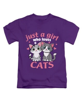 Just A Girl Who Loves Cats Kids T-Shirt Cute Childrens Cat Top New - Image 1 of 3