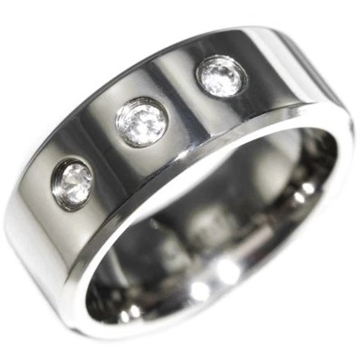 ANILLOS BRILLANTES DE TITANIO DIAMANTE SIMULADO DE 3 PIEDRAS 0,60 CTW talla 8,9,10,11,12 Foto 1 de 3