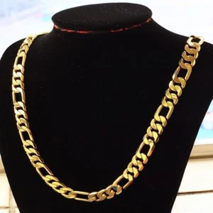 24k Gold Plated Classic 10mm Men's Heavry Figaro Chain Necklace Fashion Jewelry - Picture 1 of 4