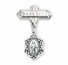 Miraculous Sterling Silver Medal On A Godchild Bar Pin Gp2102