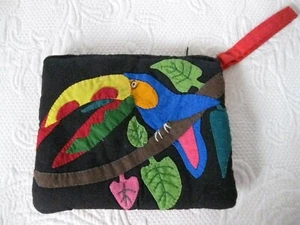 Cartera de muñeca tucán con cremallera de tela bordada a mano textil guatemalteca NUEVA 10 - Imagen 1 de 4
