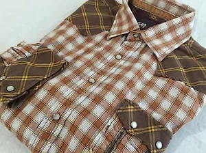 Camisa de algodón estilo occidental S Q Snap frontal marrón, blanca, gris y dorada talla L - Imagen 1 de 12