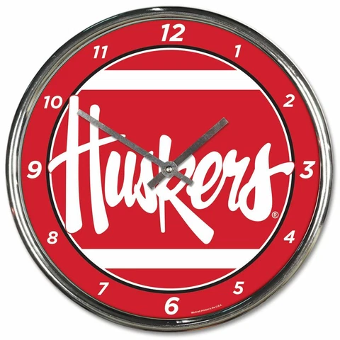 NEBRASKA CORNHUSKERS LOGO 12" CHROME ROUND WALL CLOCK NEW WINCRAFT 👀 Cover