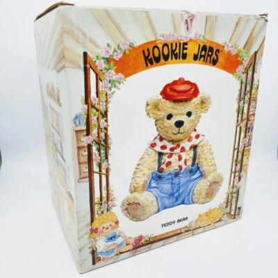 Vintage HERITAGE MINT LTD Teddy Bear Cookie Jar Kookie Blue Pants / Red Cap 10"  - Image 1 of 4