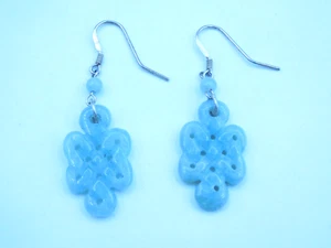 Sterling Silver Carved Jade Jadite Drop Dangle Earrings 925 - Picture 1 of 5