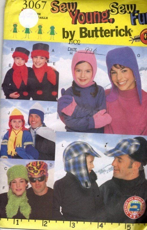 UNCUT BUTTERICK 3067 FAMILY HATS, SCARVES & MITTENS - Image 1 of 1