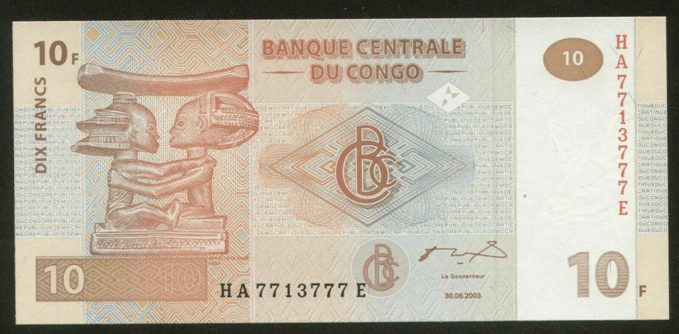 Congo 10 Francs 2003 Pick 93 UNC #7713777 - Image 1 of 1