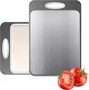 Cutting Board Double Sided,Large Stainless Steel Cutting Boards,Wheat Straw Cutt - Picture 1 of 12