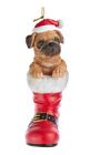 Pug Santa Boot Ornament Fawn
