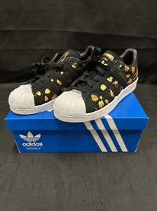 RARE Adidas Women's 6 Superstar Black Copper Leather Shoe Sneaker KICK S76152 - Picture 1 of 13