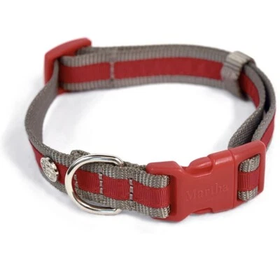*NUEVO CON ETIQUETAS* Collar de nailon ajustable Martha Stewart para perros talla 20 (17-24”) rojo/gris Foto 1 de 4