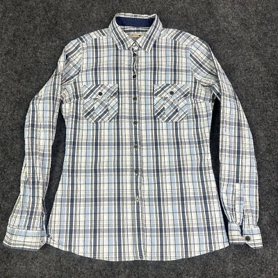 Camisa Barbour Mujer US 4 Seersucker Azul Cuadros Abotonada Algodón Clásica Preppy Foto 1 de 4