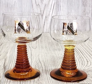 Occhiali da cocktail Ambra vintage stelo iniziale N foglia d'uva oro stelo increspato alveare - Foto 1 di 10
