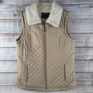 Chaleco Ambiance Acolchado Sherpa Forrado Beige Cremallera Completa Para Mujer Mediano - Imagen 1 de 9
