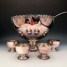 Vintage Antique Silver Plated Punch Bowl with Ladle and 18 cups. Good Condition