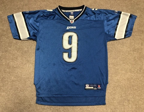 Matthew Stafford Detroit Lions Football Jersey Youth Large 14/16 Blue Reebok NFL Cover