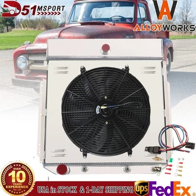 4 Row Aluminum Radiator Shroud Fan Kits For 1953-1956 Ford F-100 F-250 F-350 V8 Foto 1 de 4
