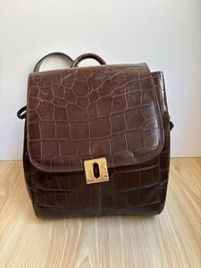 Vintage Joan & David Brown Crocodile Leather Suede Lining Backpack Bag - Picture 1 of 17