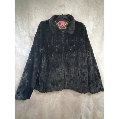 Chaqueta Betsey Johnson Negra Lentejuelas Imitación Piel Estampado Leopardo Forrada Talla L Mo Esposa Foto 1 de 4