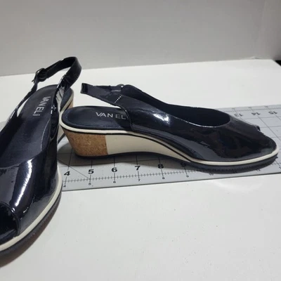 Zapatos Van Eli para mujer charol negro con tacón beige/corcho talla 7,5 Foto 1 de 4