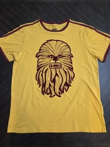 Star Wars Chewbacca Ringer Stripes T-shirt Size XL Yellow Gold Maroon 80s Retro - Picture 1 of 4