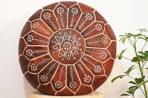 New Branded Unstuffed Pouffe Footstool Leather Ottoman Pouf Handmade Moroccan - Picture 1 of 4