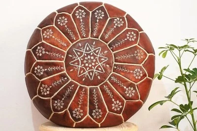 New Branded Unstuffed Pouffe Footstool Leather Ottoman Pouf Handmade Moroccan - image 1 of 4