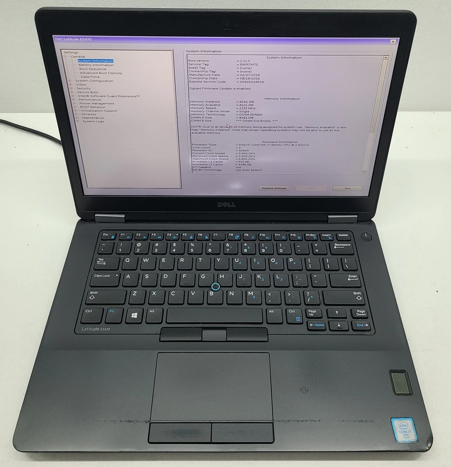 Dell Latitude E5470 Laptop Intel i7-6600U 8GB Ram No HD/OS/BATT (FL) - Image 1 of 4