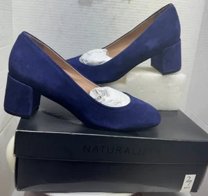 27 Edit by Naturalizer Rebecca Blue Suede Shoe Block Heel Pump Size 8 W Wide New - Picture 1 of 9