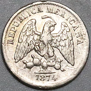 Moneda de plata escasa de 5 centavos XF México 1874-Mo M (25071501R) - Imagen 1 de 2
