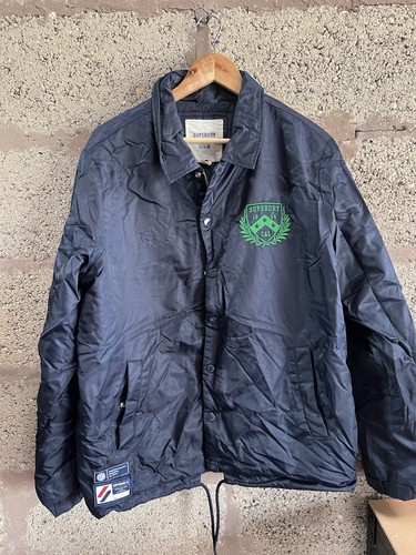 Superdry Snap Coach Giacca L Large Blu Navy Foderato in Pile Cappotto Casual